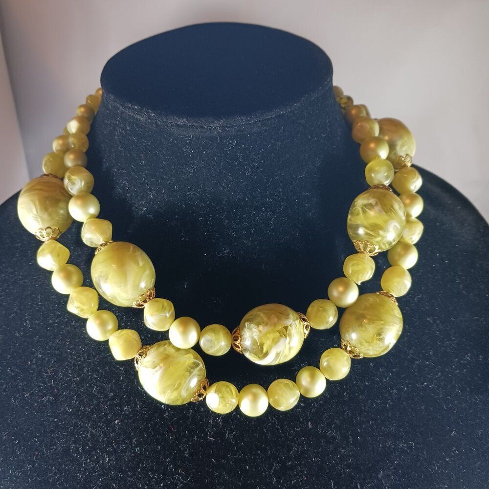 Vintage Y2K Green Lucite Gold Tone Chunky Statement Choker Necklace